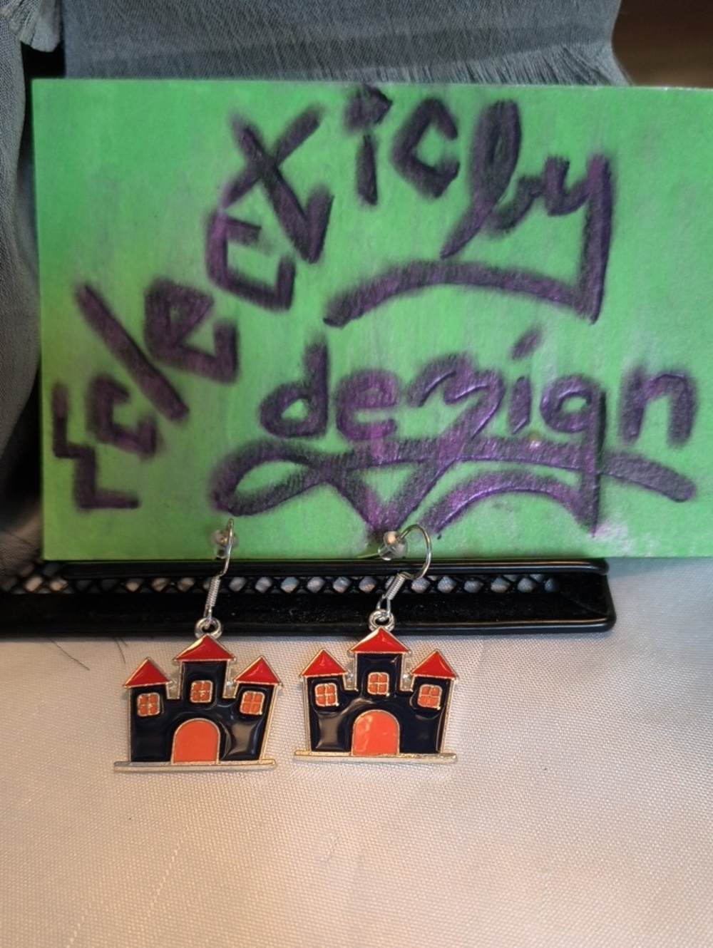 NWT Halloween 365 Haunted House Enamel Dangle Earrings Spooky Gothic Boutique